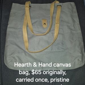 Hearth & Hand Olive Canvas Tote with Mustard Straps